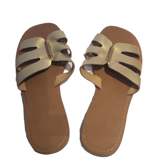 Banana Republic Slip On Slides Sandals Metallic Gold Sz 6 - Picture 1 of 6